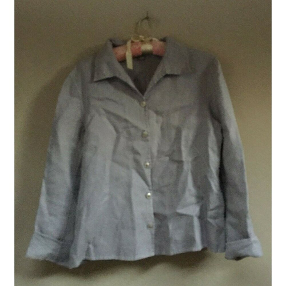 Anne Klein Women's Size 10 Gray Long Sleeve 100% Linen Button Down Shirt Jacket